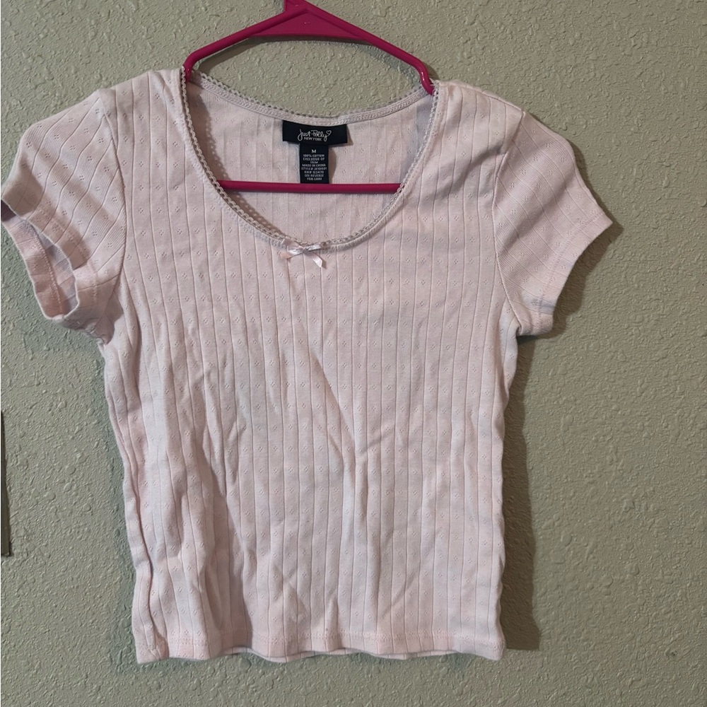 Amy Byer Pink Ribbed Fitted Short Sleeve Tee